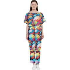 Pattern Seamless Balls Colorful Rainbow Colors Batwing Lightweight Chiffon Jumpsuit by 99art