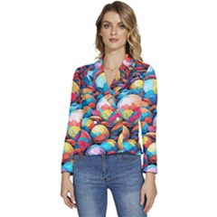 Pattern Seamless Balls Colorful Rainbow Colors Women s Long Sleeve Revers Collar Cropped Jacket by 99art