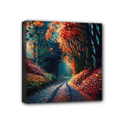 Forest Autumn Fall Painting Mini Canvas 4  X 4  (stretched)