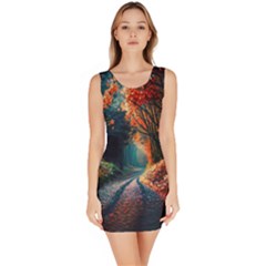 Forest Autumn Fall Painting Bodycon Dress