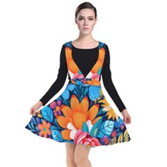 Flowers Bloom Spring Colorful Artwork Decoration Plunge Pinafore Dress