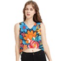 Flowers Bloom Spring Colorful Artwork Decoration V-Neck Cropped Tank Top View1