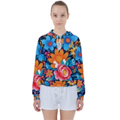 Flowers Bloom Spring Colorful Artwork Decoration Women s Tie Up Sweat