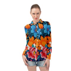 Flowers Bloom Spring Colorful Artwork Decoration Long Sleeve Chiffon Shirt