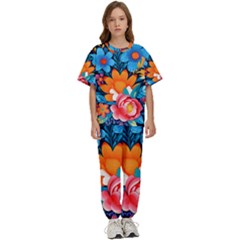 Flowers Bloom Spring Colorful Artwork Decoration Kids  Tee And Pants Sports Set by 99art