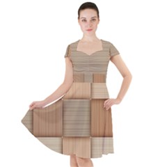 Wooden Wickerwork Texture Square Pattern Cap Sleeve Midi Dress by 99art