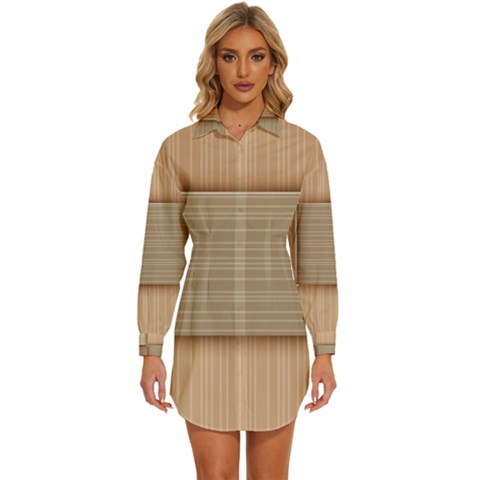 Wooden Wickerwork Texture Square Pattern Womens Long Sleeve Shirt Dress by 99art