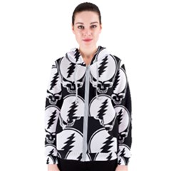 Black And White Deadhead Grateful Dead Steal Your Face Pattern Women s Zipper Hoodie by 99art