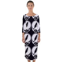 Black And White Deadhead Grateful Dead Steal Your Face Pattern Quarter Sleeve Midi Bodycon Dress by 99art
