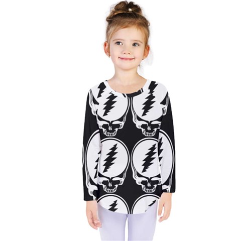 Black And White Deadhead Grateful Dead Steal Your Face Pattern Kids  Long Sleeve Tee by 99art