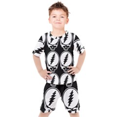 Black And White Deadhead Grateful Dead Steal Your Face Pattern Kids  Tee And Shorts Set by 99art