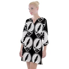 Black And White Deadhead Grateful Dead Steal Your Face Pattern Open Neck Shift Dress by 99art