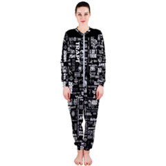 Music Pattern Black White Onepiece Jumpsuit (ladies) by 99art