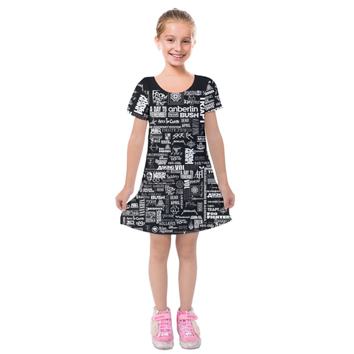 Music Pattern Black White Kids  Short Sleeve Velvet Dress