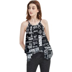 Music Pattern Black White Flowy Camisole Tank Top by 99art