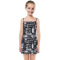 Music Pattern Black White Kids  Summer Sun Dress by 99art