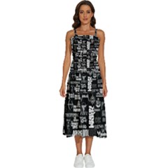 Music Pattern Black White Sleeveless Shoulder Straps Boho Dress by 99art