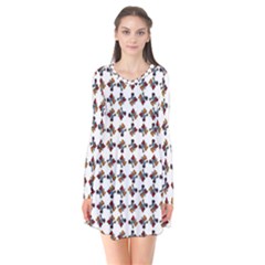 Mixed Abstract Colors Pattern Long Sleeve V-neck Flare Dress by dflcprintsclothing