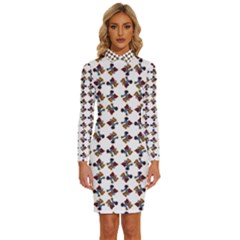 Mixed Abstract Colors Pattern Long Sleeve Shirt Collar Bodycon Dress by dflcprintsclothing