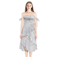 Gray Light Marble Stone Texture Background Shoulder Tie Bardot Midi Dress by Vaneshart