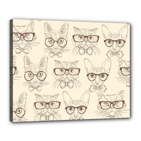 Seamless Pattern Hand Drawn-cats-with Hipster Accessories Canvas 20  X 16  (stretched) by Vaneshart