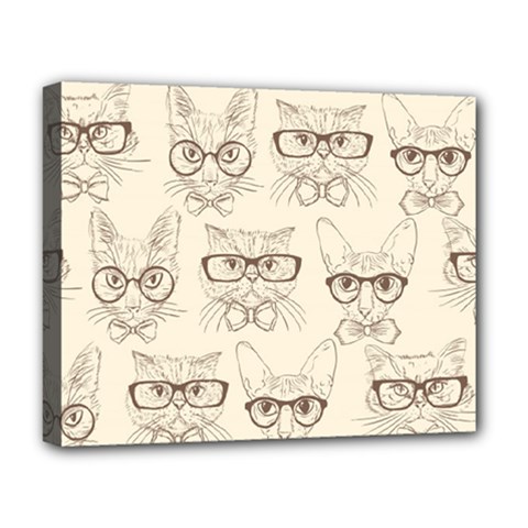 Seamless Pattern Hand Drawn-cats-with Hipster Accessories Deluxe Canvas 20  X 16  (stretched) by Vaneshart