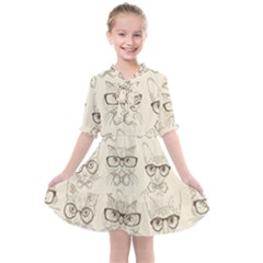 Seamless Pattern Hand Drawn-cats-with Hipster Accessories Kids  All Frills Chiffon Dress by Vaneshart