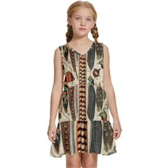 Feathers Birds Vintage Art Kids  Sleeveless Tiered Mini Dress by Vaneshart