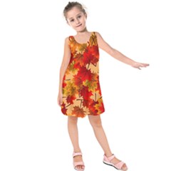 Wallpaper Background Autumn Fall Kids  Sleeveless Dress by Vaneshart