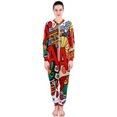 Earthquake And Tsunami Drawing Japan Illustration OnePiece Jumpsuit (Ladies)