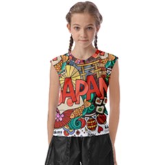 Earthquake And Tsunami Drawing Japan Illustration Kids  Raglan Cap Sleeve Tee