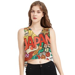 Earthquake And Tsunami Drawing Japan Illustration V-Neck Cropped Tank Top