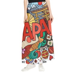 Earthquake And Tsunami Drawing Japan Illustration Maxi Chiffon Skirt