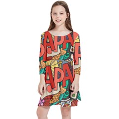 Earthquake And Tsunami Drawing Japan Illustration Kids  Quarter Sleeve Skater Dress