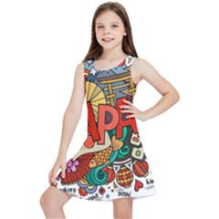 Earthquake And Tsunami Drawing Japan Illustration Kids  Lightweight Sleeveless Dress