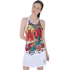 Earthquake And Tsunami Drawing Japan Illustration Racer Back Mesh Tank Top