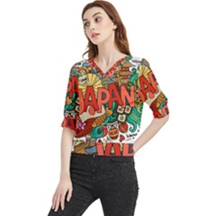 Earthquake And Tsunami Drawing Japan Illustration Quarter Sleeve Blouse