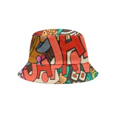 Earthquake And Tsunami Drawing Japan Illustration Inside Out Bucket Hat (Kids)