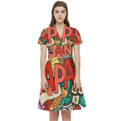 Earthquake And Tsunami Drawing Japan Illustration Short Sleeve Waist Detail Dress