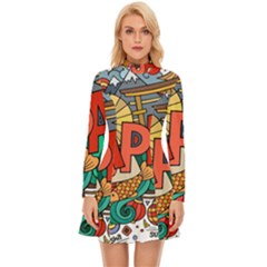 Earthquake And Tsunami Drawing Japan Illustration Long Sleeve Velour Longline Dress