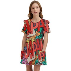 Earthquake And Tsunami Drawing Japan Illustration Kids  Frilly Sleeves Pocket Dress