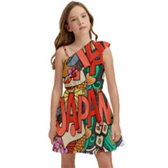 Earthquake And Tsunami Drawing Japan Illustration Kids  One Shoulder Party Dress