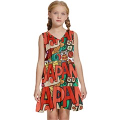 Earthquake And Tsunami Drawing Japan Illustration Kids  Sleeveless Tiered Mini Dress