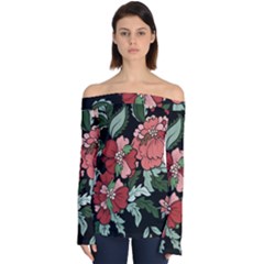 Beautiful Floral Vector Seamless Pattern Off Shoulder Long Sleeve Top by Vaneshart