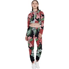 Beautiful Floral Vector Seamless Pattern Cropped Zip Up Lounge Set