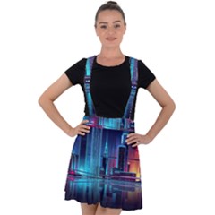 Digital Art Artwork Illustration Vector Buiding City Velvet Suspender Skater Skirt by 99art