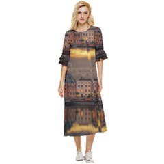 Old Port Of Maasslui Netherlands Double Cuff Midi Dress