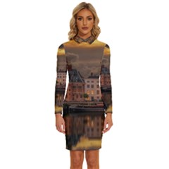 Old Port Of Maasslui Netherlands Long Sleeve Shirt Collar Bodycon Dress by 99art