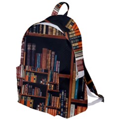 Assorted Title Of Books Piled In The Shelves Assorted Book Lot Inside The Wooden Shelf The Plain Backpack by 99art