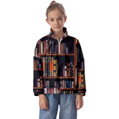 Assorted Title Of Books Piled In The Shelves Assorted Book Lot Inside The Wooden Shelf Kids  Half Zip Hoodie by 99art